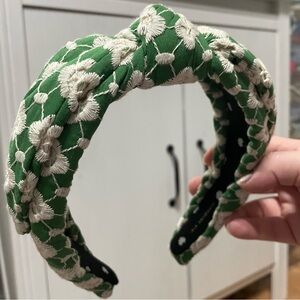 Lele Sadoughi Veronica Daisy Eyelet Bow Headband In Green